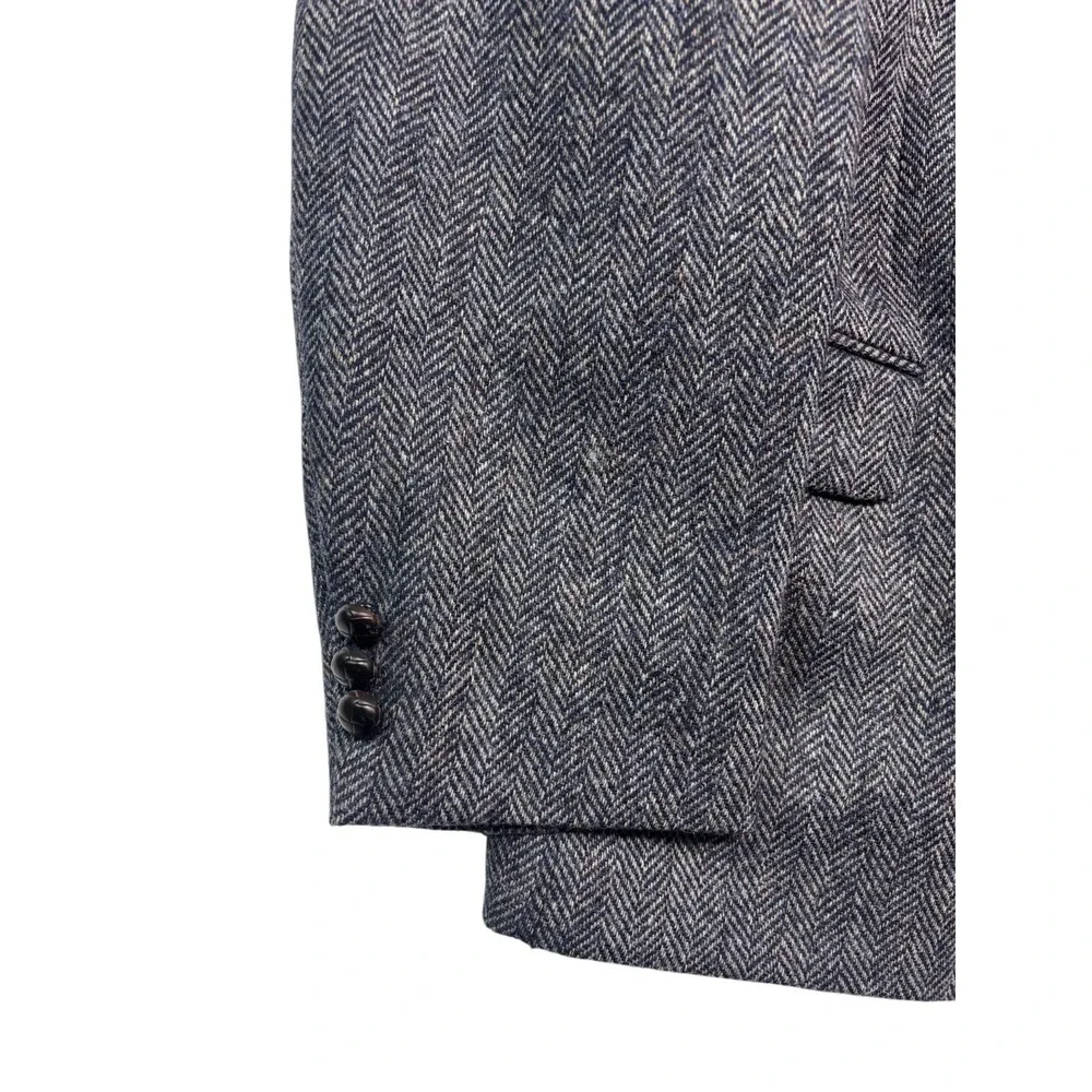 vtg Herringbone Tweed 50R Gray Black Fleck Blazer Jacket Sport Suit Coat Wool